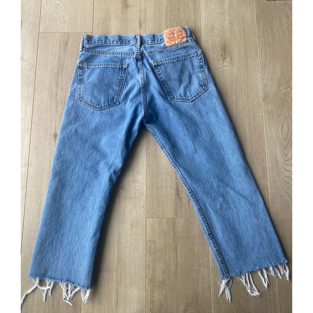 Levi's 505 Straight Cropped Jeans Raw Hem W32 Boyfriend Fit Relaxed Blank Tab - Picture 2 of 6